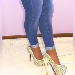 Elegant White and Red Studded Heels